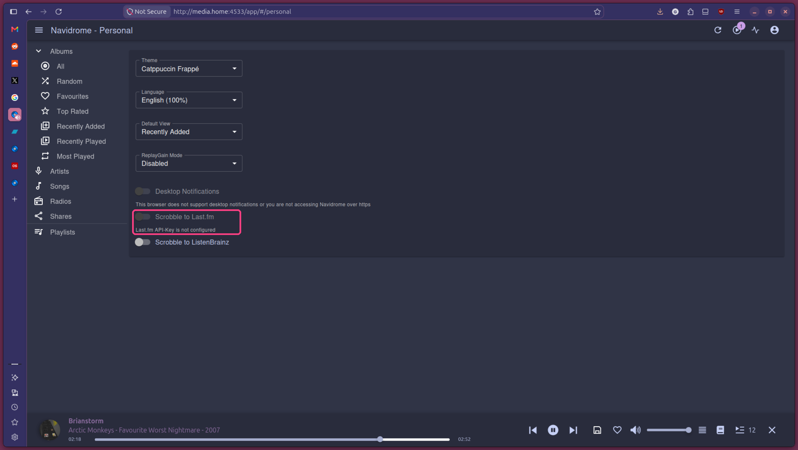 Scrobble desativado porque a chave de API não foi configurada
